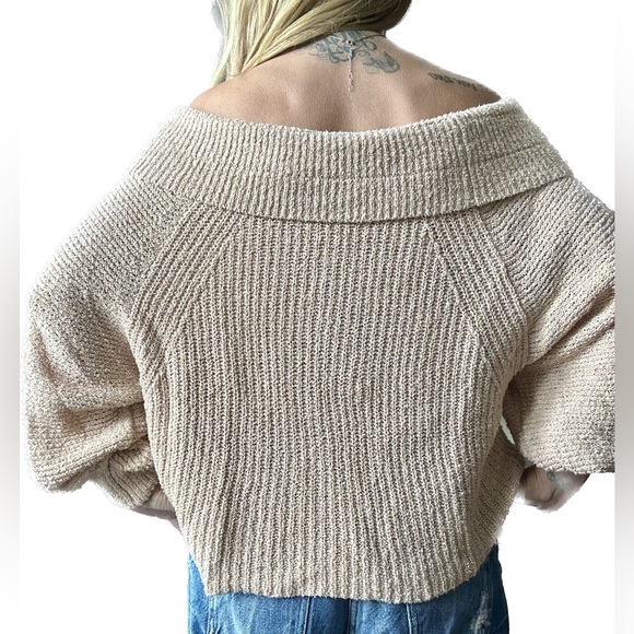 Free People M Slouchy roll down shoulder apricot sweater - Picture 4 of 9